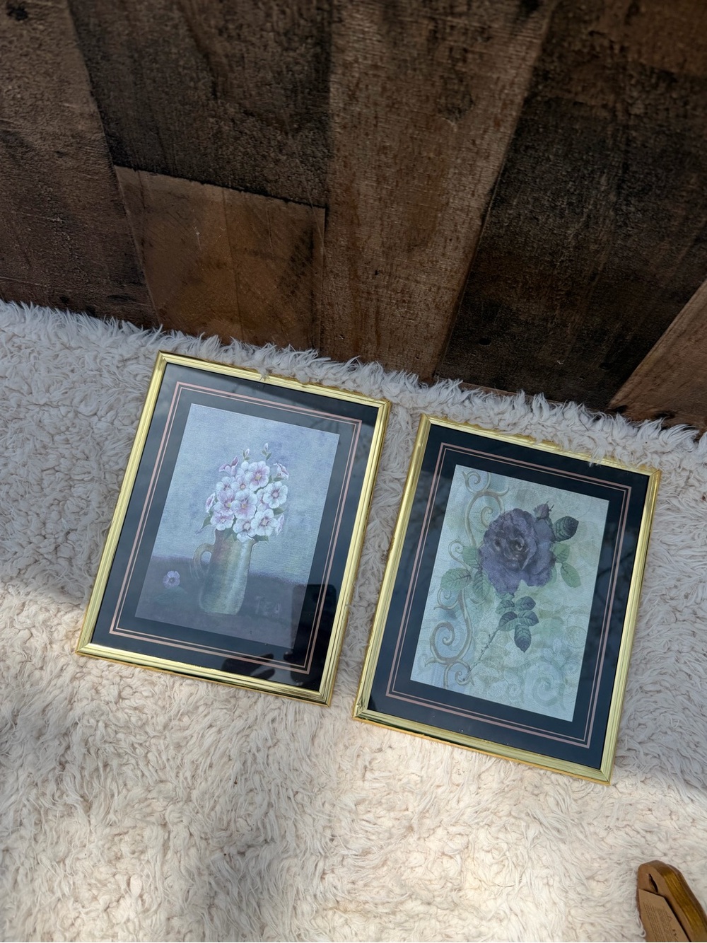 Framed Floral Wall Art Pair in Gold and Black